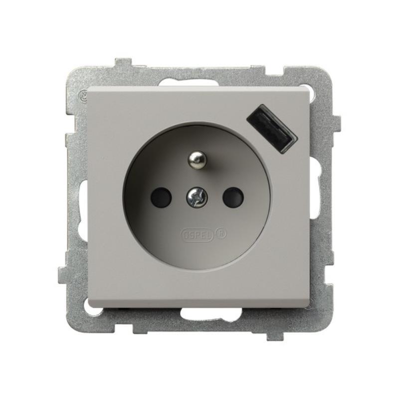 Ospel Sonata kaszmir - gniazdo z uziemieniem + USB GP-1RZPUSB/m/82