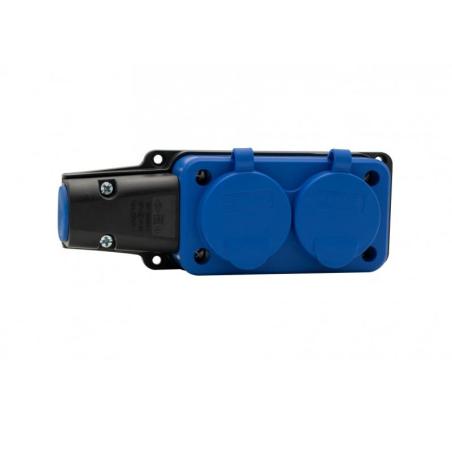Gniazdo gumowe, listwa 2x230V 16A IP54 niebieskia