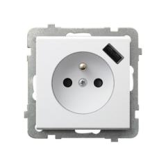 Ospel Sonata biały mat - gniazdo z uziemieniem + USB GP-1RZPUSB/m/75