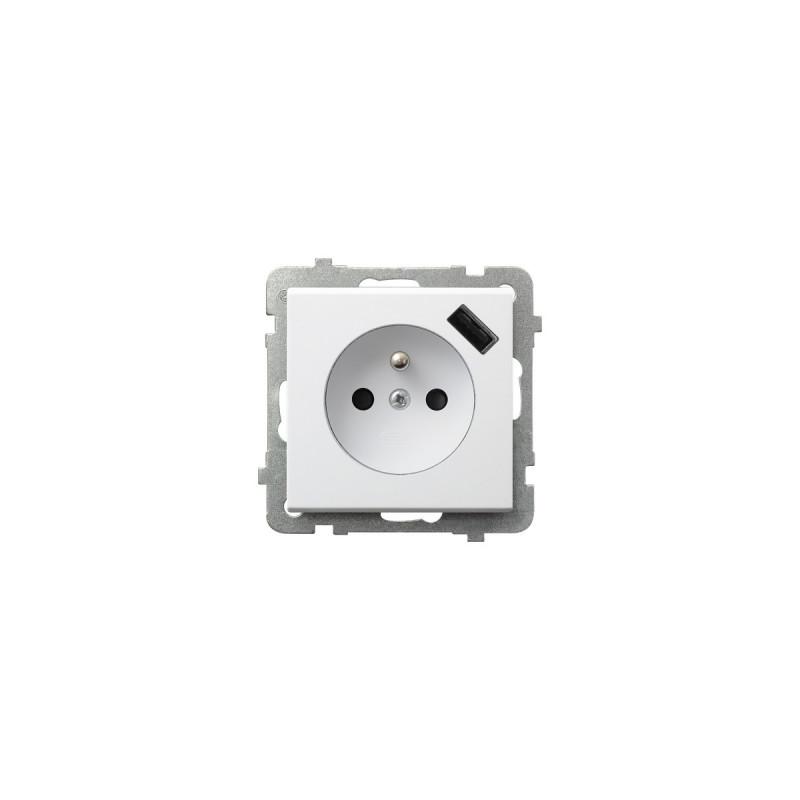 Ospel Sonata biały mat - gniazdo z uziemieniem + USB GP-1RZPUSB/m/75