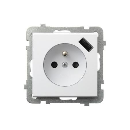 Ospel Sonata biały mat - gniazdo z uziemieniem + USB GP-1RZPUSB/m/75