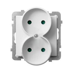 Ospel Sonata biały mat- gniazdo podwójne do ramki z przesłonami GP-2RRP/m/75