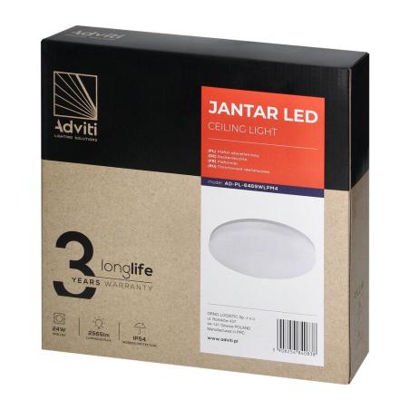 JANTAR plafon LED 24W, 2565lm, 4000K, klosz PC, IP54