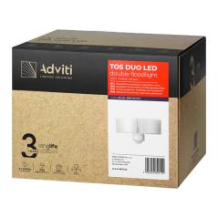 TOS DUO LED 2x20W podwójny naświetlacz ogrodowy z PIR, 2x1600lm, IP65, 4000K, PC, biała