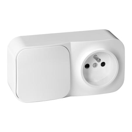 Łącznik natynkowy jednobiegunowy z gniazdem ToDo IP20 2P+Z biały