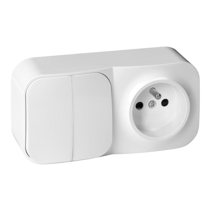 Łącznik natynkowy świecznikowy z gniazdem ToDo IP20 2P+Z biały