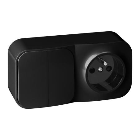 Łącznik natynkowy świecznikowy z gniazdem ToDo IP20 2P+Z czarny