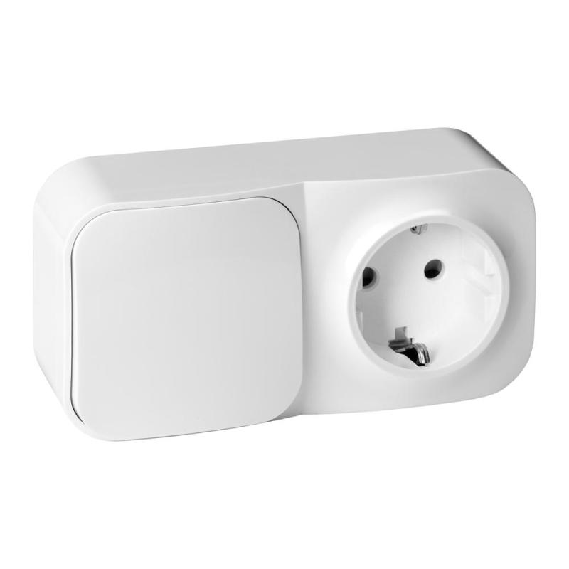 Łącznik natynkowy jednobiegunowy z gniazdem ToDo IP20 2P+Z Schuko biały