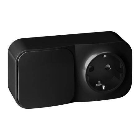 Łącznik natynkowy jednobiegunowy z gniazdem ToDo IP20 2P+Z Schuko czarny