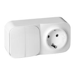 Łącznik natynkowy świecznikowy z gniazdem ToDo IP20 2P+Z Schuko biały