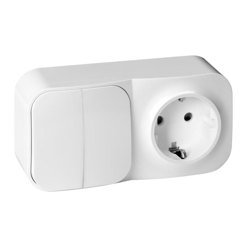 Łącznik natynkowy świecznikowy z gniazdem ToDo IP20 2P+Z Schuko biały