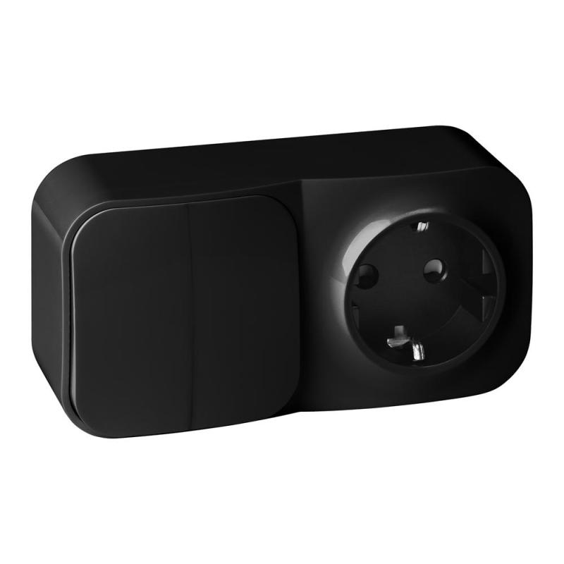 Łącznik natynkowy świecznikowy z gniazdem ToDo IP20 2P+Z Schuko czarny