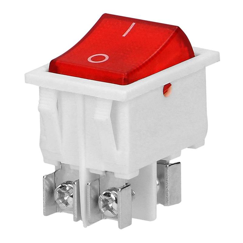 Łącznik kołyskowy podświetlany, przycisk czerwony, biała obudowa, 20(10)A / 250V