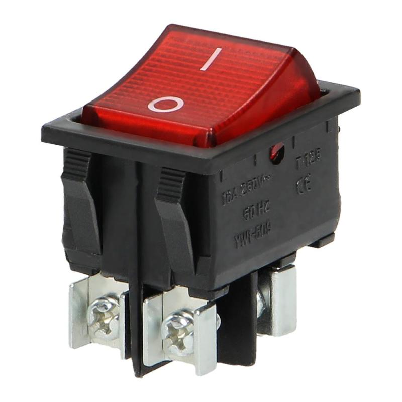 Łącznik kołyskowy podświetlany, przycisk czerwony, czarna obudowa, 20(10)A / 250V