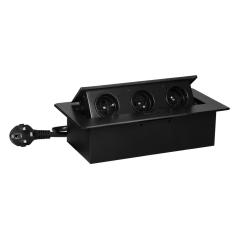 Gniazdo meblowe wpuszczane w blat , przewodem 1,5m, 3x2P+Z, czarne