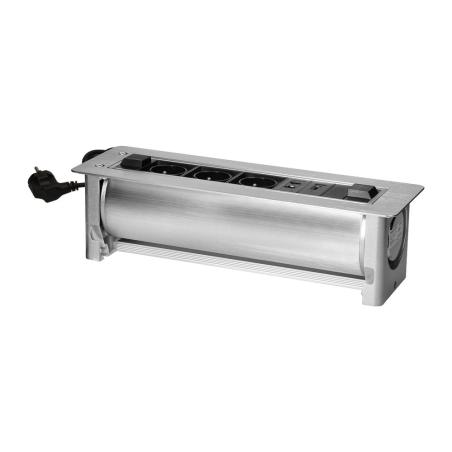 Gniazdo meblowe wpuszczane w blat oraz elektrycznym otwieraniem, 3x2P+Z,2xNET,1xHDMI