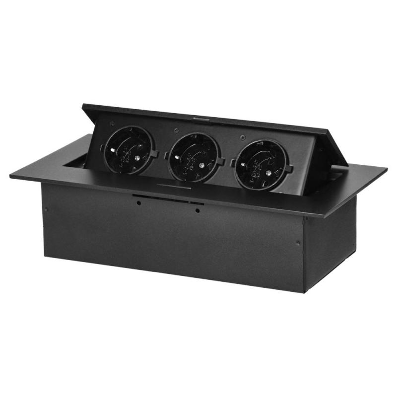 Gniazdo meblowe wpuszczane w blat 3x2P+Z (Schuko), czarne