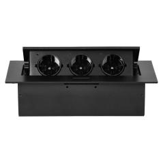 Gniazdo meblowe wpuszczane w blat 3x2P+Z (Schuko), czarne