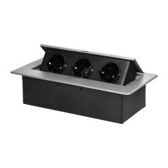 Gniazdo meblowe wpuszczane w blat , 3x2P+Z (Schuko), srebrne