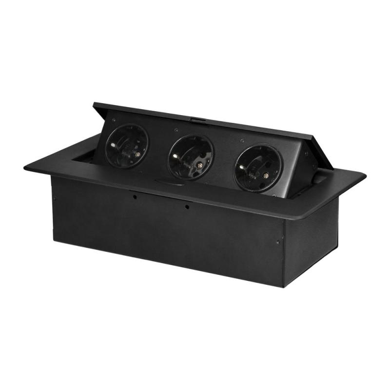Gniazdo meblowe wpuszczane w blat , 3x2P+Z (Schuko), czarne Gniazdo meblowe wpuszczane w blat , 3x2P+Z (Schuko), czarne