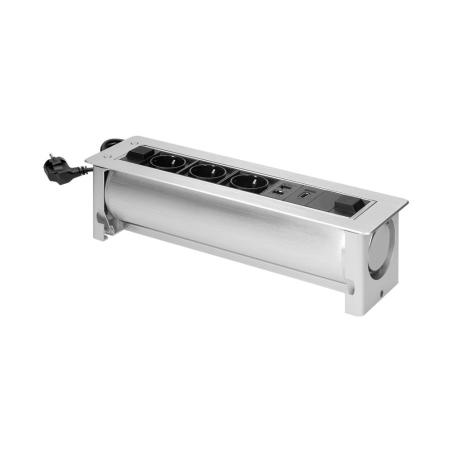 Gniazdo meblowe wpuszczane w blat oraz elektrycznym otwieraniem, 3x2P+Z (Schuko), 2xNET, 1xHDMI
