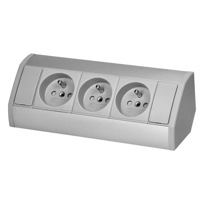 Gniazdo meblowe 3x2P+Z, szaro-srebrne Gniazdo meblowe 3x2P+Z, szaro-srebrne