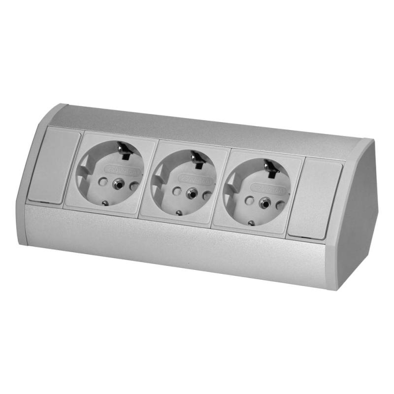 Gniazdo meblowe 3x2P+Z (Schuko), szaro-srebrne Gniazdo meblowe 3x2P+Z (Schuko), szaro-srebrne