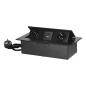 Gniazdo meblowe wpuszczane w blat czarne, 2x230V typ E, USB-A + USB-C 3,6A, kabel 1,5 m, klapka uchylna Gniazdo meblowe wpuszczane w blat czarne, 2x230V typ E, USB-A + USB-C 3,6A, kabel 1,5 m, klapka uchylna