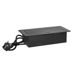 Gniazdo meblowe wpuszczane w blat czarne, 2x230V typ E, USB-A + USB-C 3,6A, kabel 1,5 m, klapka uchylna