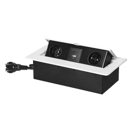 Gniazdo meblowe wpuszczane w blat z klapką: 2x230V typ E + 2xUSB A/C 3,6A, kabel 1,5 m, białe