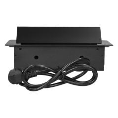 Gniazdo meblowe wpuszczane w blat czarne, 2x230V typ E, USB-A + USB-C 3,6A, kabel 1,5 m, klapka uchylna