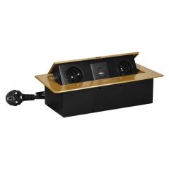 Gniazdo meblowe wpuszczane w blat, uchylne, 2x230V typ E, USB-A/USB-C 3,6A, kabel 1,5 m, złote