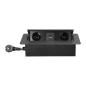 Gniazdo meblowe wpuszczane w blat z klapką, 2x230V (typ E) + USB-A/USB-C 3,6A, kabel 1,5m, grafitowe