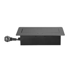 Gniazdo meblowe wpuszczane w blat z klapką, 2x230V (typ E) + USB-A/USB-C 3,6A, kabel 1,5m, grafitowe