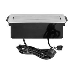 Wysuwane gniazdo meblowe INOX 2x230V typ E, 2xUSB-A 2,4A, HDMI, kabel 2 m, czarno-srebrne