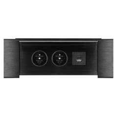 Gniazdo meblowe wpuszczane w blat z klapką, 2x gniazdo French 230V, 2x USB A+C 3,6A, czarne, 1,5 m