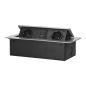 Gniazdo meblowe wpuszczane w blat z klapką, 2x Schuko + USB-A/USB-C 3,6A, srebrne, 3680W, IP20 Gniazdo meblowe wpuszczane w blat z klapką, 2x Schuko + USB-A/USB-C 3,6A, srebrne, 3680W, IP20