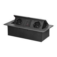 Gniazdo meblowe wpuszczane w blat z klapką, 2x Schuko 230V + USB-A/USB-C 3,6A, grafitowe