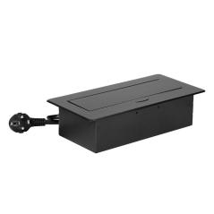 Gniazdo meblowe wpuszczane w blat z klapką, 2x Schuko, 2x USB (A+C 3,6A), kabel 1,5 m, czarne