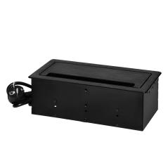 Gniazdo meblowe wpuszczane w blat czarne 2x Schuko, 2x USB A+C 3,6A, 2x RJ45, kabel 1,5 m, szczotka
