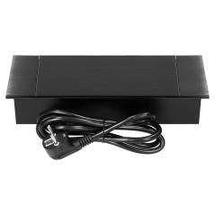 Gniazdo meblowe wpuszczane z klapką 2xSchuko 2xUSB (A+C 3,6A) kabel 1,5 m czarne