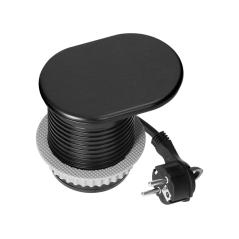 Gniazdo meblowe wpuszczane Ø60 mm, 1x French, USB-A + USB-C PD 20W, przesuwna pokrywka, kabel 1,9 m, czarne