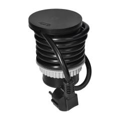 Gniazdo meblowe okrągłe Ø80 mm z obrotową pokrywą i ładowarką Qi 10W, 1x230V, USB-A/USB-C, czarne, 1,5 m
