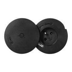Gniazdo meblowe okrągłe Ø80 mm z obrotową pokrywą i ładowarką Qi 10W, 1x230V, USB-A/USB-C, czarne, 1,5 m