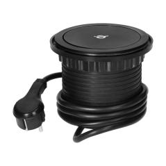 Wysuwane gniazdo meblowe Ø10 cm: 3x Schuko, USB-A/USB-C QC 3.0, ładowarka indukcyjna Qi 10 W, kabel 1,5 m, czarne