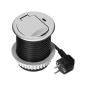 Gniazdo meblowe wpuszczane Ø60 mm z klapką: Schuko + USB-C PD 20W, kabel 1,9 m, srebrne Gniazdo meblowe wpuszczane Ø60 mm z klapką: Schuko + USB-C PD 20W, kabel 1,9 m, srebrne