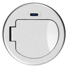 Gniazdo meblowe wpuszczane Ø60 mm z klapką: Schuko + USB-C PD 20W, kabel 1,9 m, srebrne