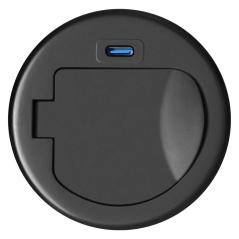 Gniazdo meblowe wpuszczane Ø60 mm z pokrywką, Schuko 3680W + USB-C PD 20W, przewód 1,9 m, czarne