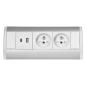 Gniazdo meblowe 2x2P+Z, 2xUSB (typ A+C, 2,4A), biało-srebrne Gniazdo meblowe 2x2P+Z, 2xUSB (typ A+C, 2,4A), biało-srebrne