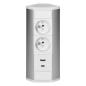 Gniazdo meblowe 2x2P+Z, 2xUSB (typ A+C, 2,4A), biało-srebrne Gniazdo meblowe 2x2P+Z, 2xUSB (typ A+C, 2,4A), biało-srebrne